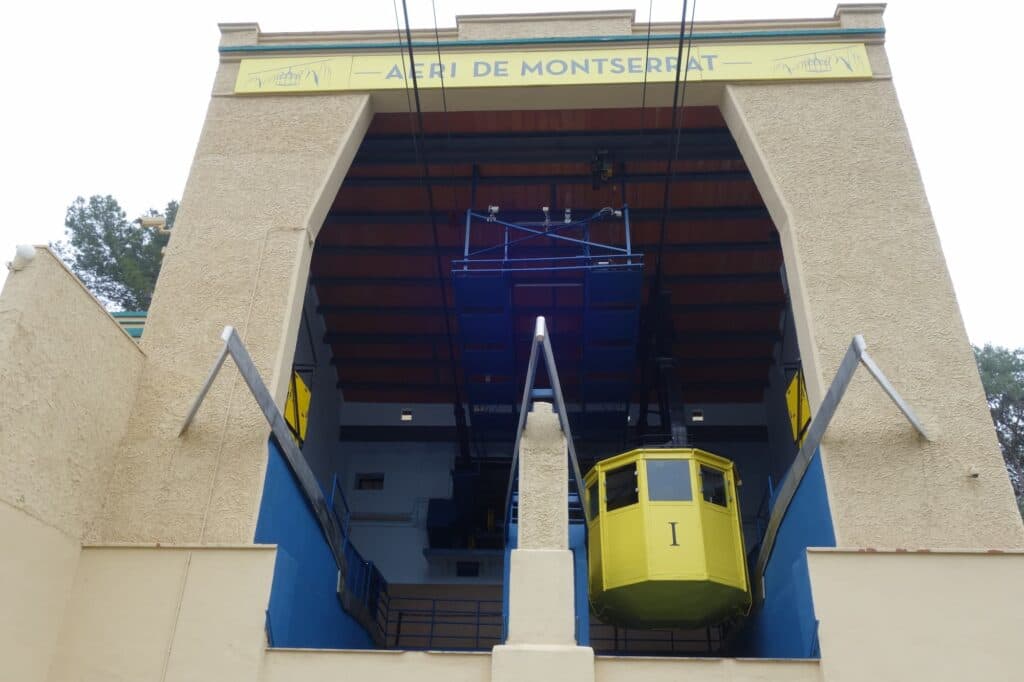 Aeri de Montserrat cable car lower station in a Montserrat rack railway or cable car comparison