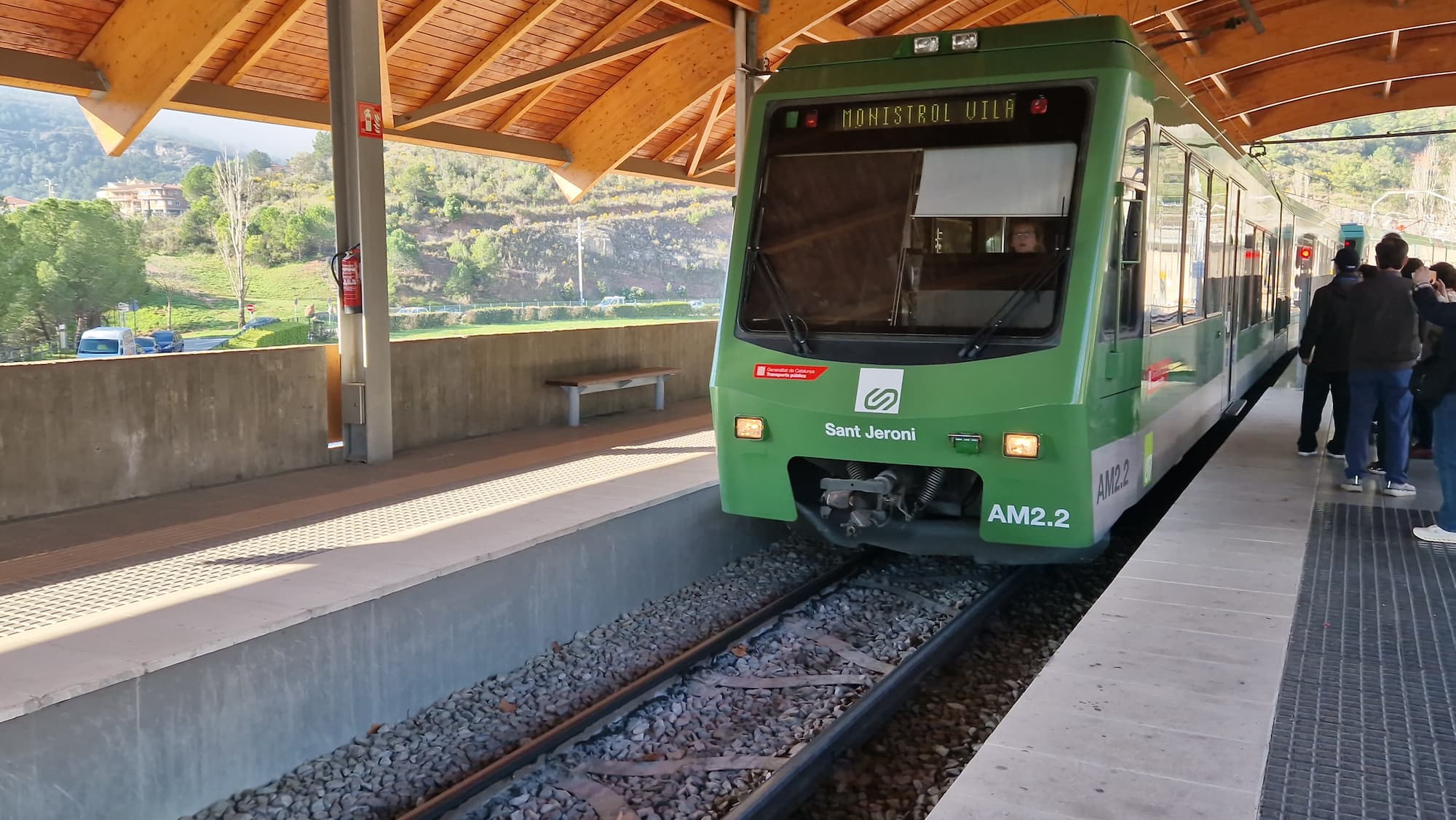 Montserrat rack railway train arriving at the platform
