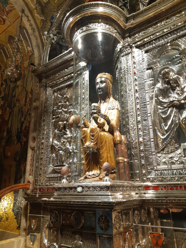 Black Madonna statue inside Montserrat Monastery near Barcelona, one of the highlights of a Montserrat day trip