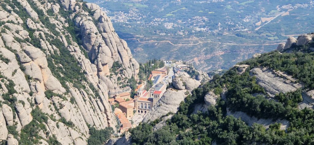 Montserrat monastery view from Sant Jaume hermitage panoramic mountain landscape Catalonia