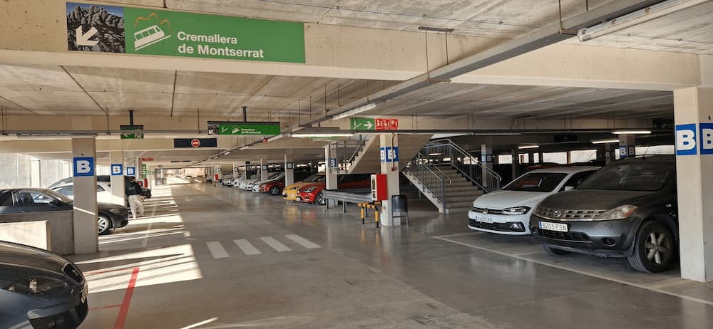 Free parking area at Monistrol Vila station for visitors taking the Montserrat rack railway