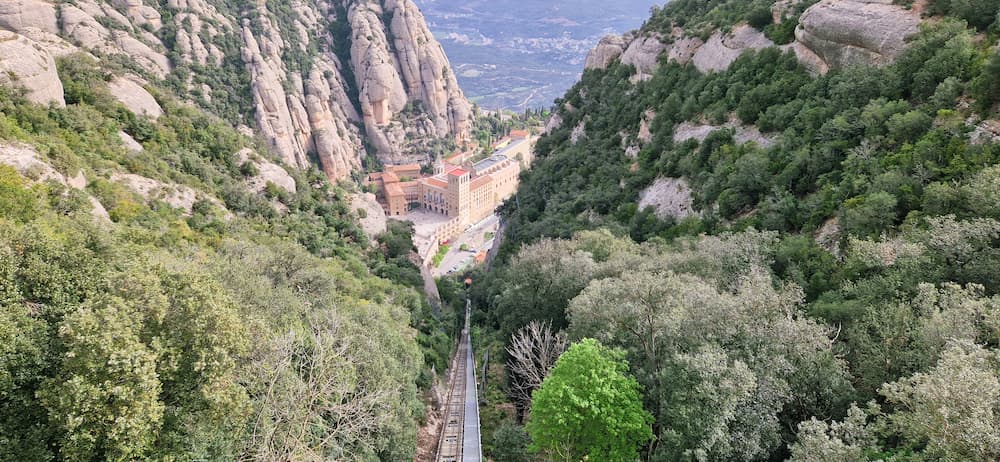 Montserrat monastery view from Sant Joan funicular ascent