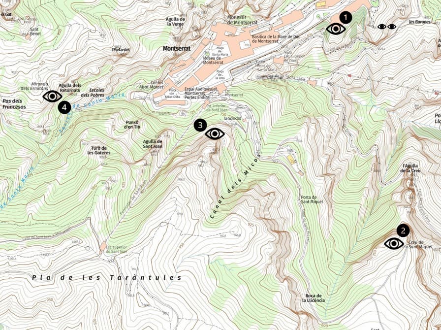 Map of the best viewpoints near Montserrat Monastery