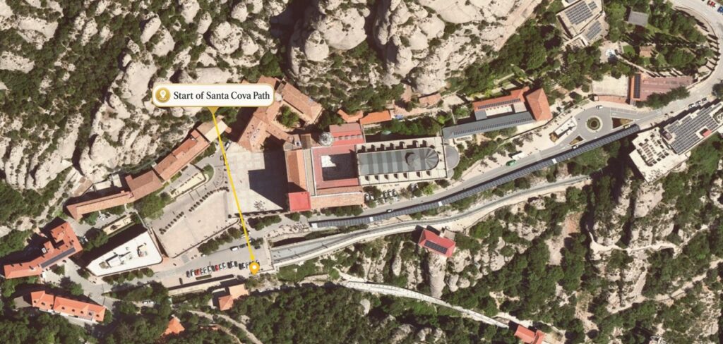 Map showing the starting point of the Santa Cova path from the Montserrat monastery area