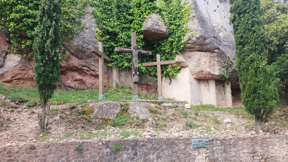 Via Crucis crosses on the Montserrat hike near the monastery