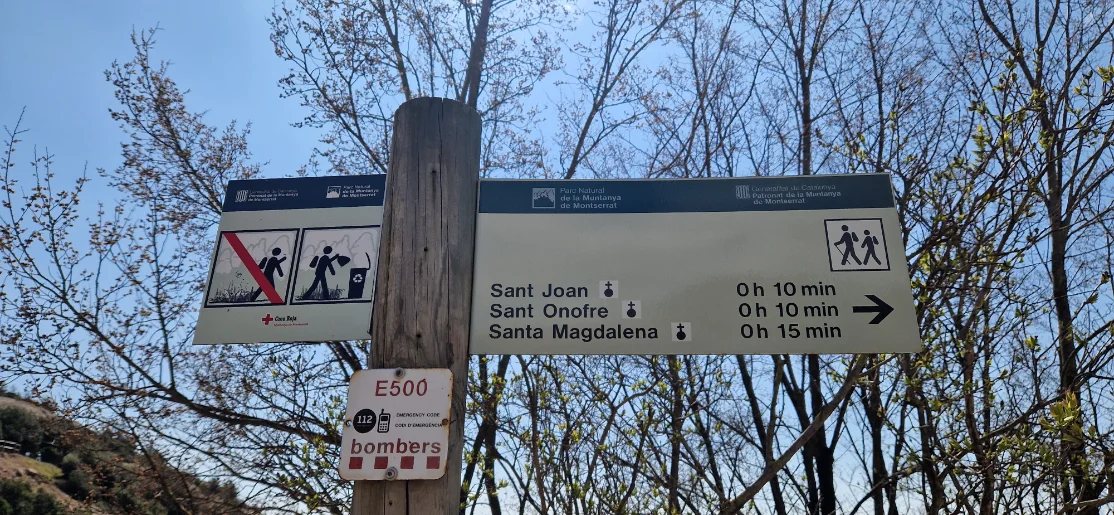 Trail signpost on a Montserrat hiking path
