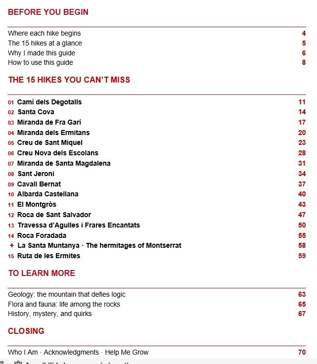 Sample trail page from the Montserrat Hiking Guide