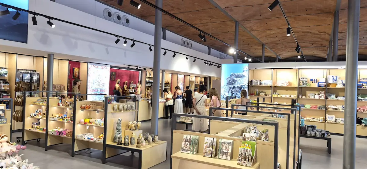 Interior of La Botiga, the largest of the Montserrat shops, with ceramics, books and souvenirs